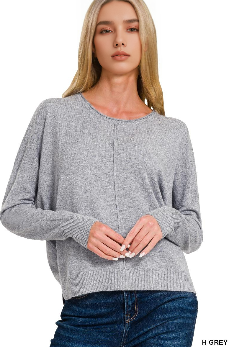 `Viscose Front Seam Round Neck Sweater Zenana: TURQUOISE-172357 / M