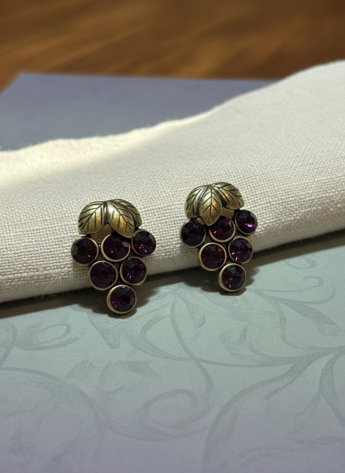 Betsey Johnson Grape Cluster Earrings with Purple Gemstones