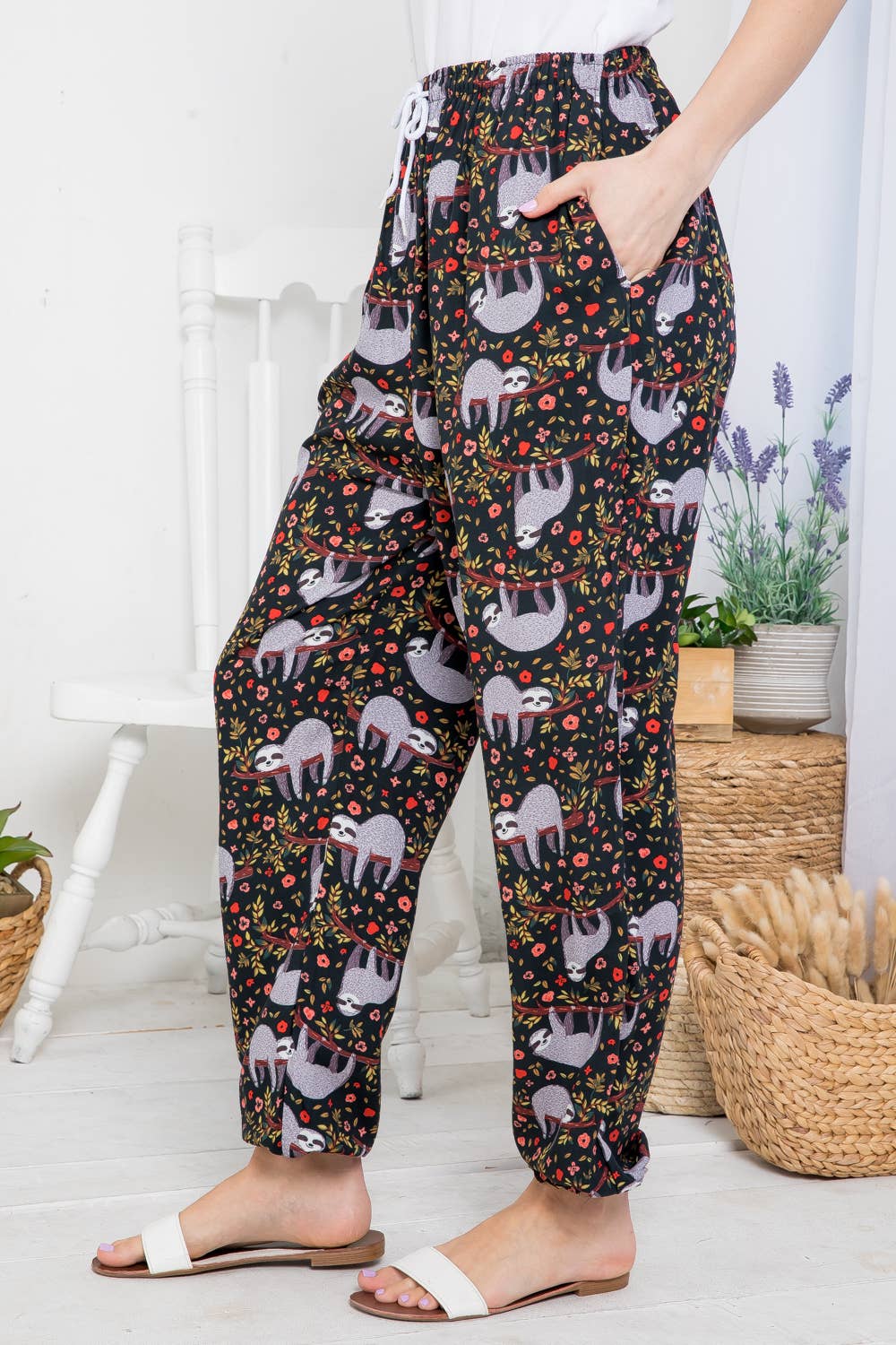 Sloth Print Pant with Pocket