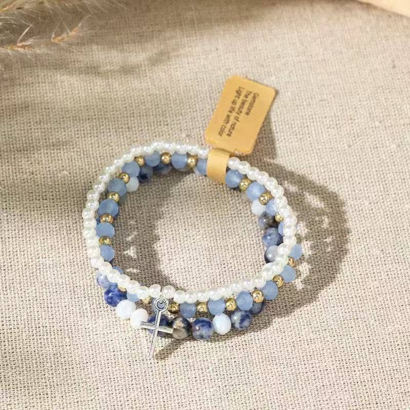 Cute Blue and White Cross Stackable Bracelet Christian