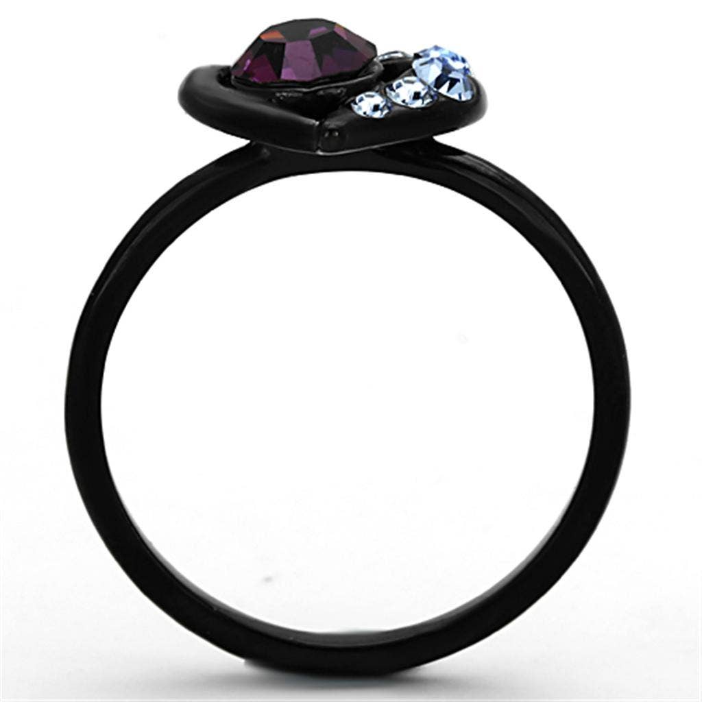 TK1300 - IP Black(Ion Plating) Stainless Steel Ring with Top Grade Crystal  in Amethyst: 6