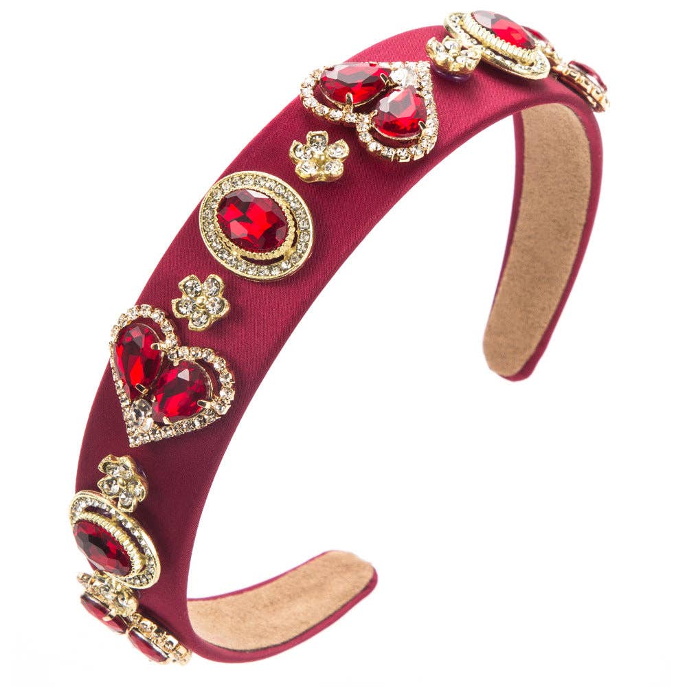 Baroque Glass Heart Headband Trendy Elegant Hair Accessory: Red