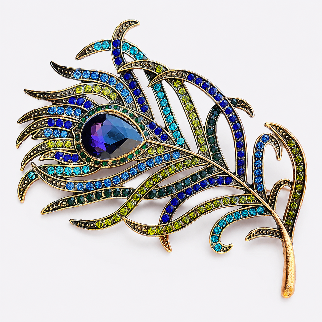 Colorful Crystal Peacock Feather Brooch Pin: A1