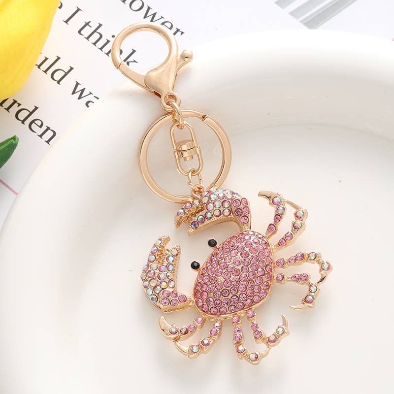 Metal Colorful Crab Keychain Bag Charm: Pink