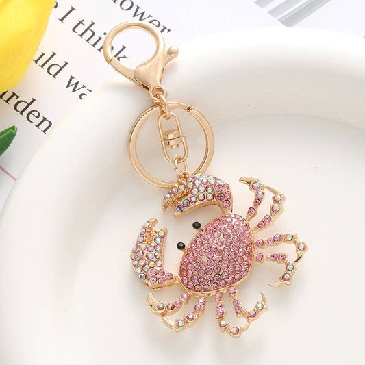 Metal Colorful Crab Keychain Bag Charm: Pink