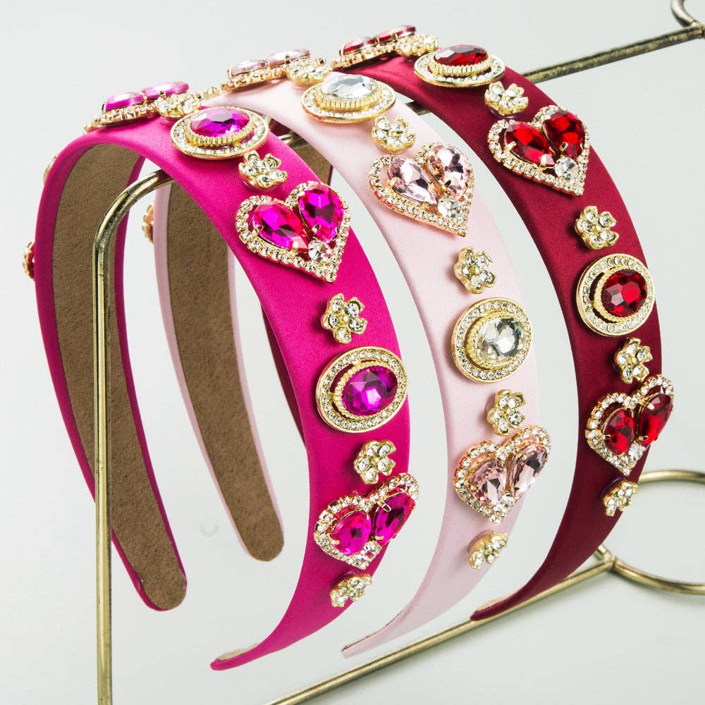 Baroque Glass Heart Headband Trendy Elegant Hair Accessory: Red
