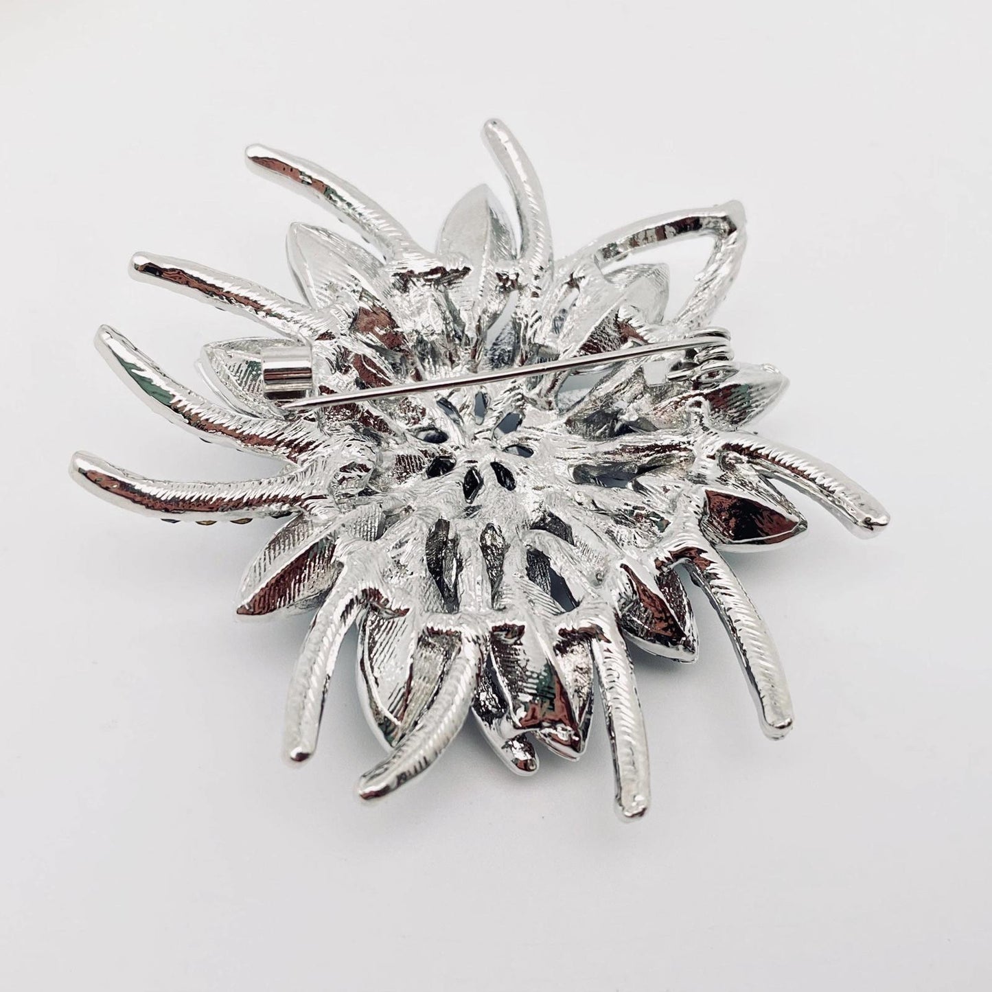 Blue Crystal Flower Brooch Pin