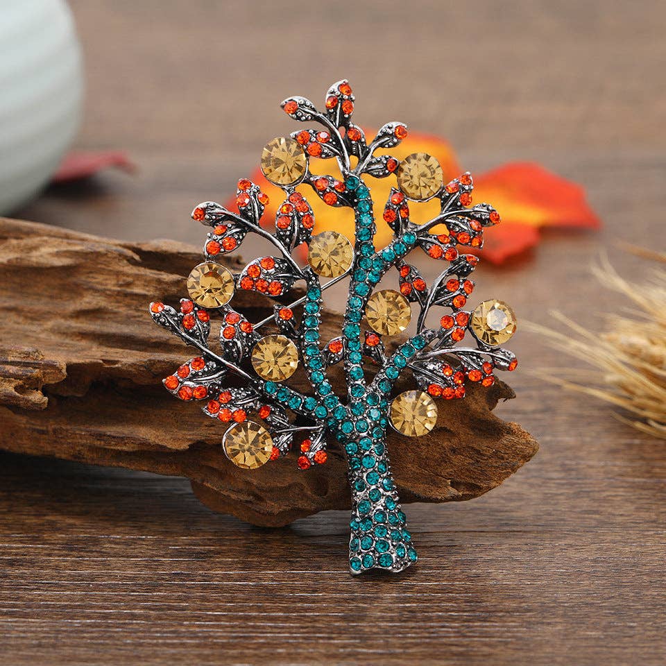 Fashion Pearl Crystal Tree of Life Brooch Creative Plant Vintage Rhinestone Pin: Large Champagne