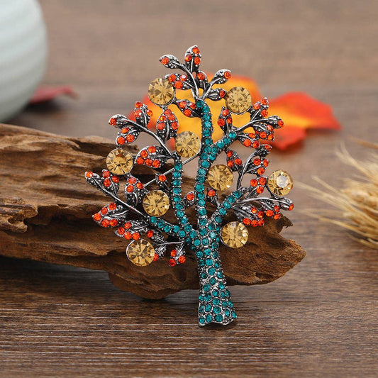 Fashion Pearl Crystal Tree of Life Brooch Creative Plant Vintage Rhinestone Pin: Large Champagne