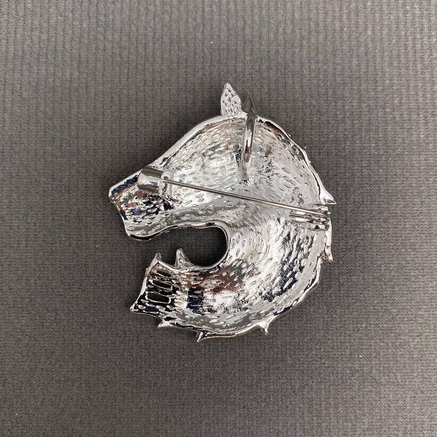 Rhinestone Inlaid Silver Tone Horse Brooch