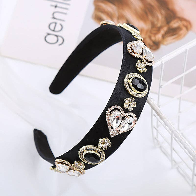 Baroque Glass Heart Headband Trendy Elegant Hair Accessory: Red
