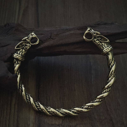 Viking Wolf Head Bracelet Fashion Jewelry for Men: Gold