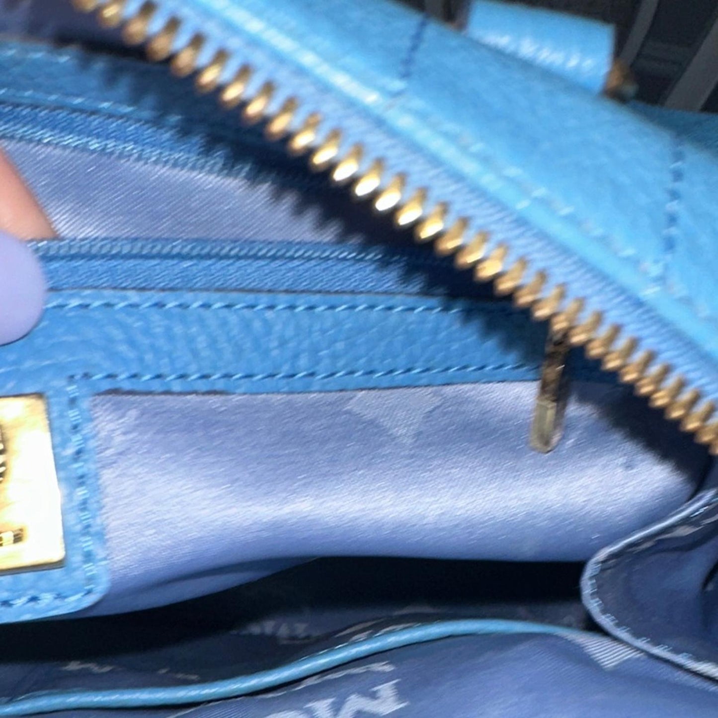 MCM Blue Leather Handbag with Gold Hardware