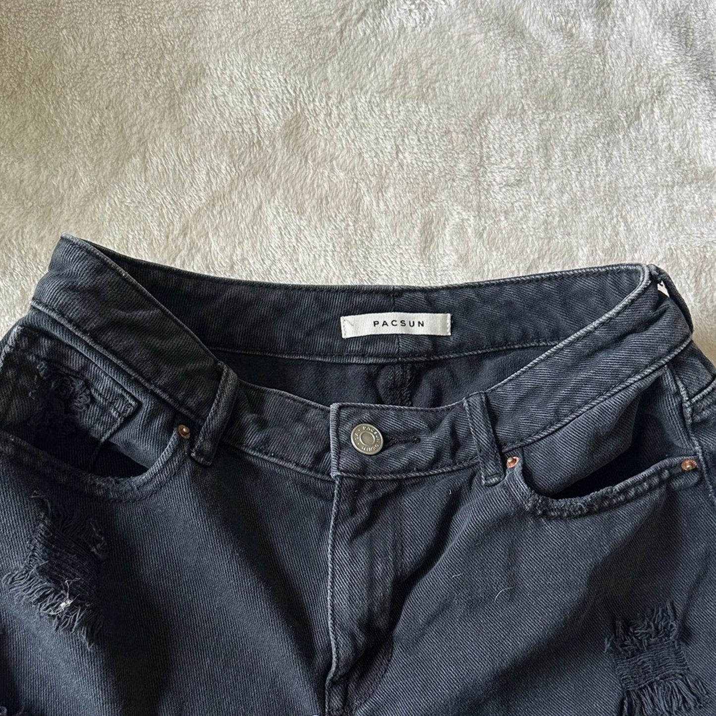 PACSUN Black Distressed Denim Shorts Size 25