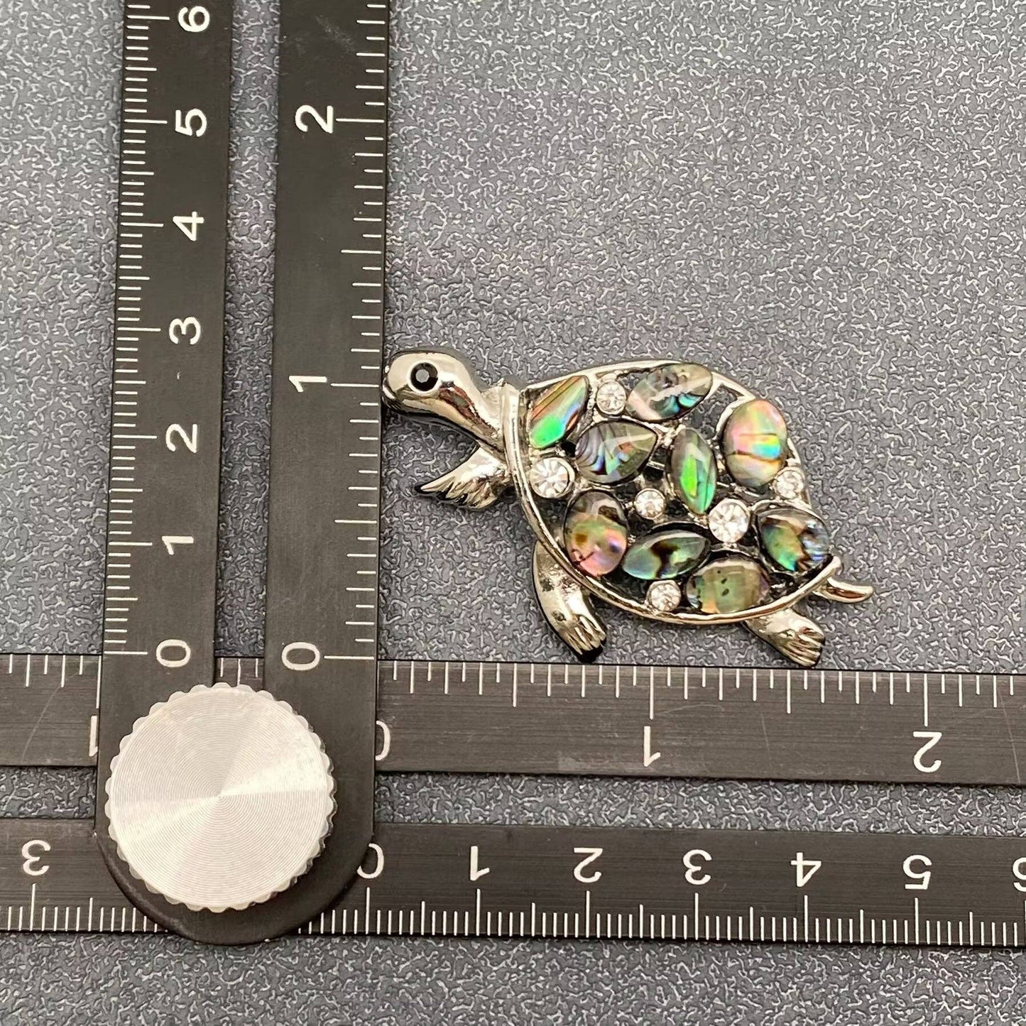 Abalone Shell & Rhinestone Turtle Silver Tone Brooch