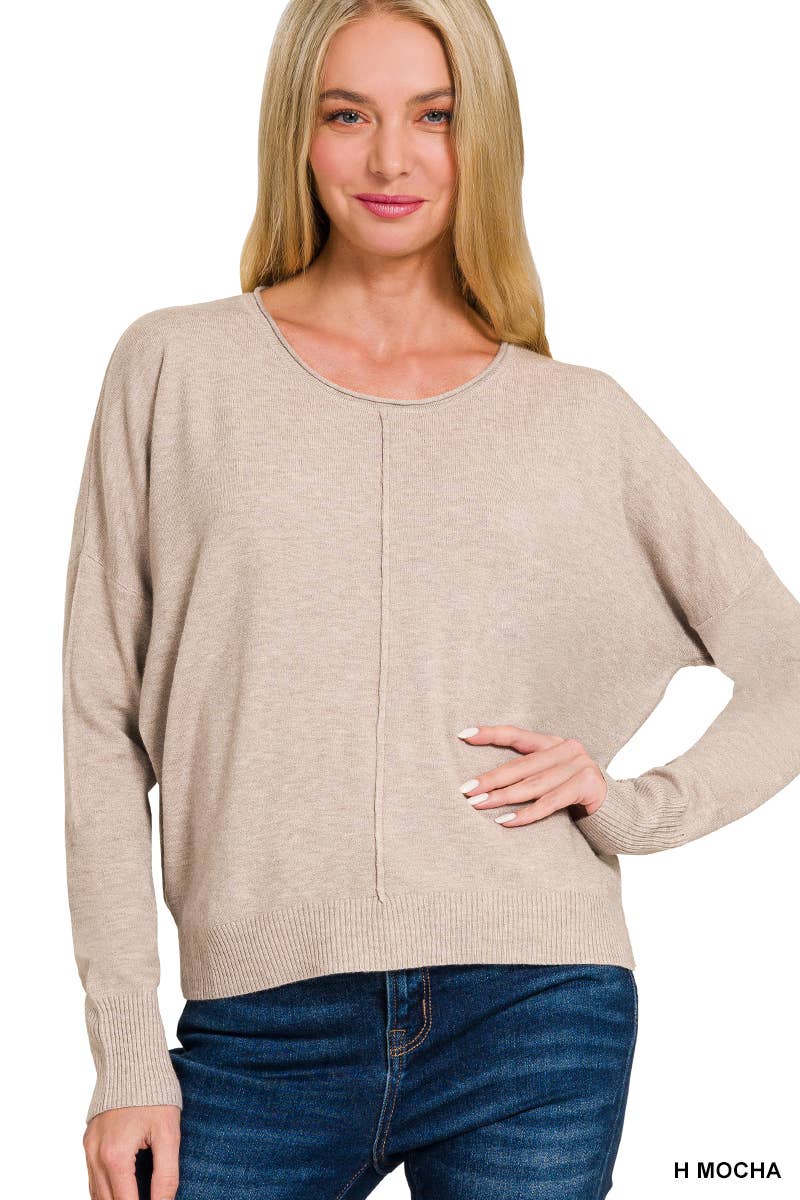 `Viscose Front Seam Round Neck Sweater Zenana: TURQUOISE-172357 / S