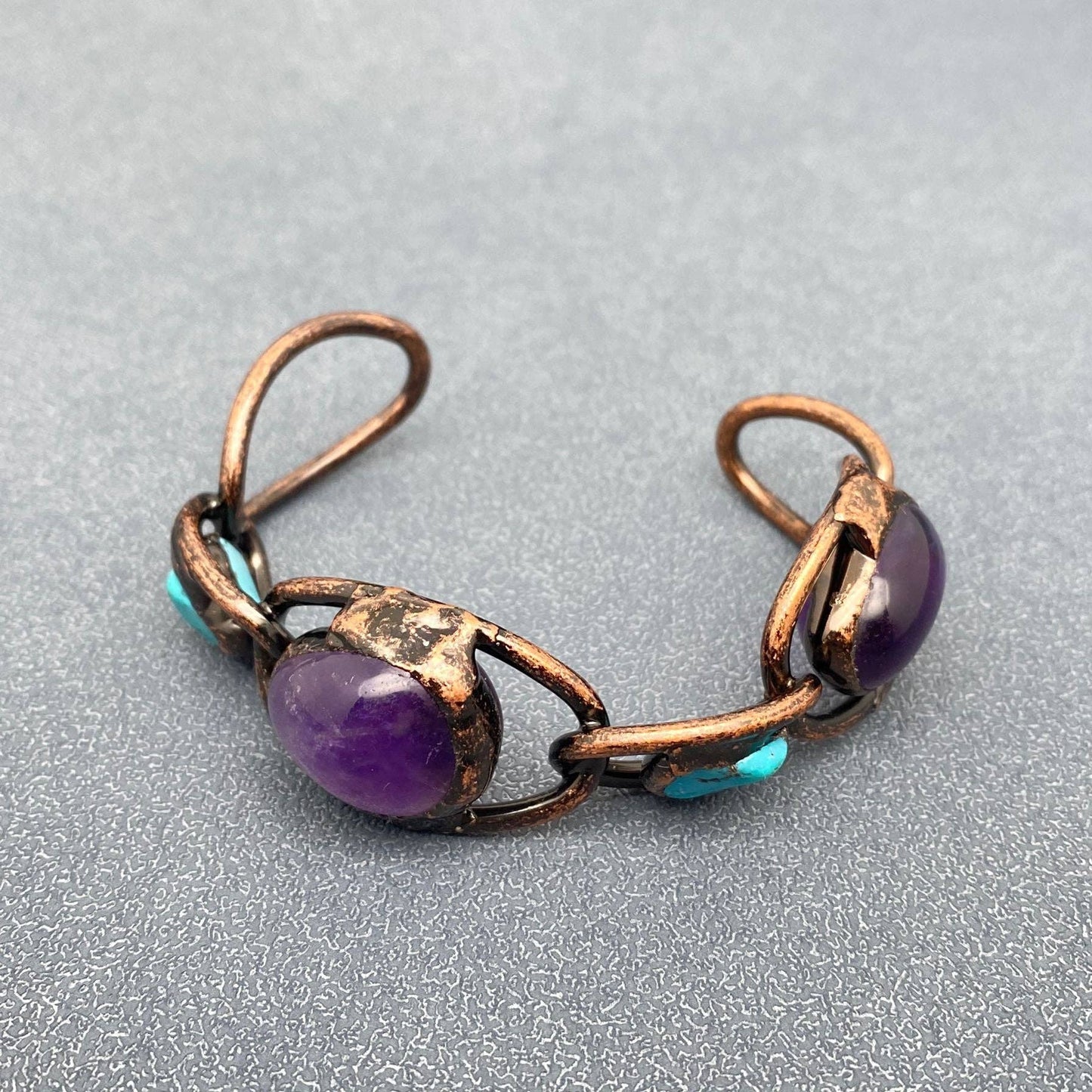 CS - Amorphous Amethyst & Turquoise Adjustable Cuff Bangle