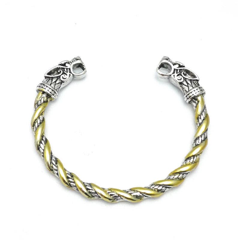 Viking Wolf Head Bracelet Fashion Jewelry for Men: Silver