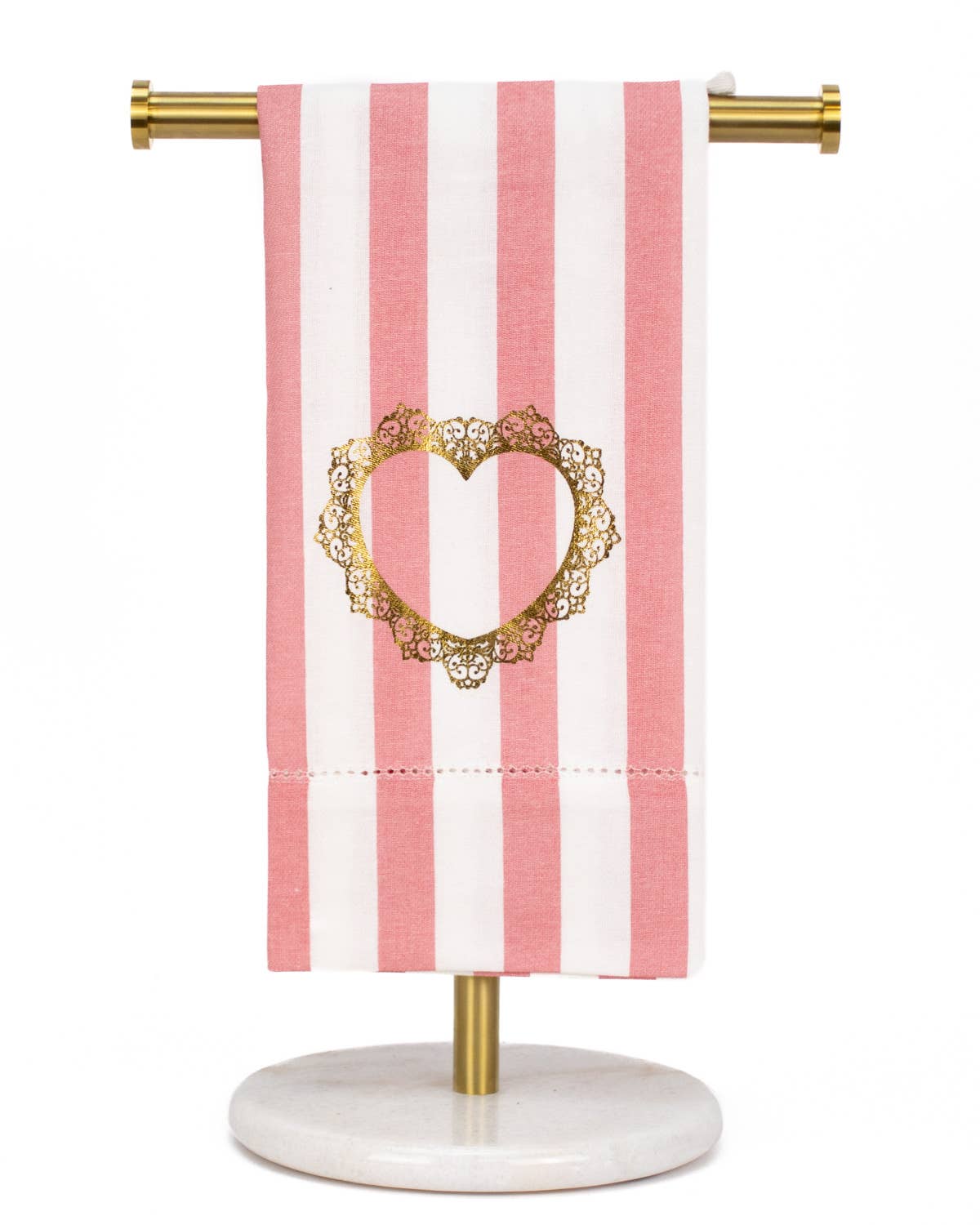 Everlasting Heart Hemstitch Hand Towel   White/Pink/Gold   20x28