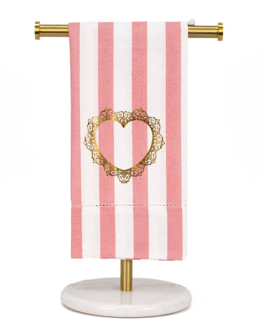 Everlasting Heart Hemstitch Hand Towel   White/Pink/Gold   20x28