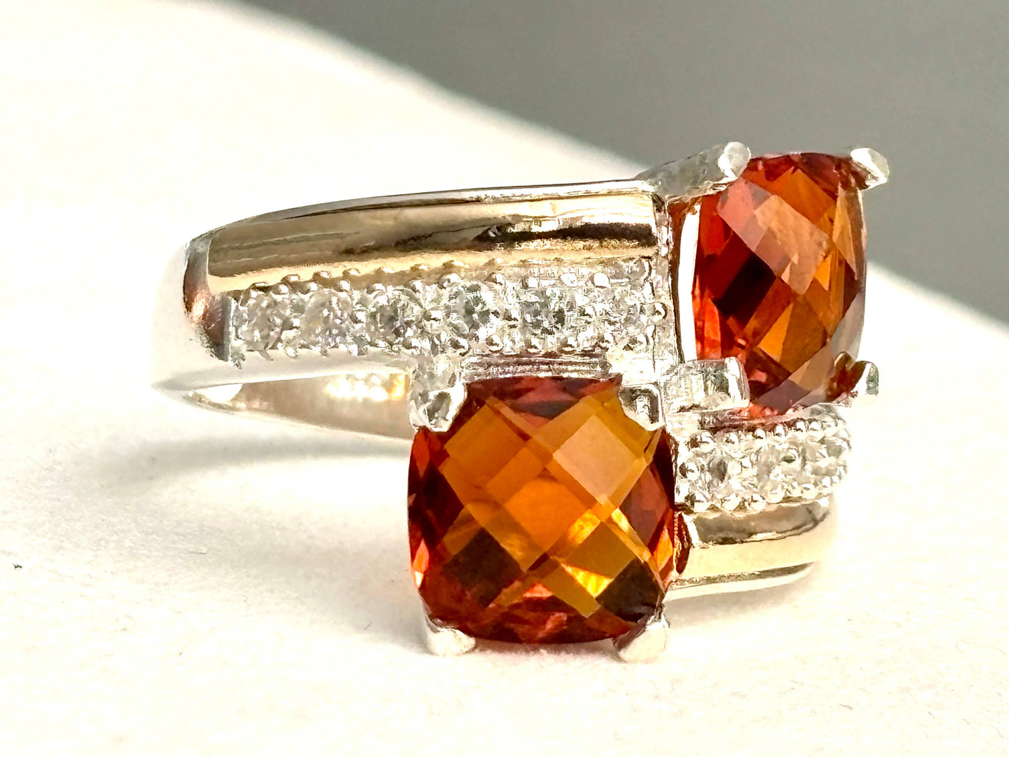 925 Sterling Silver Ring with 10K Gold Accents  Amber Quartz: 8