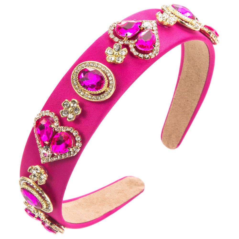 Baroque Glass Heart Headband Trendy Elegant Hair Accessory: Red