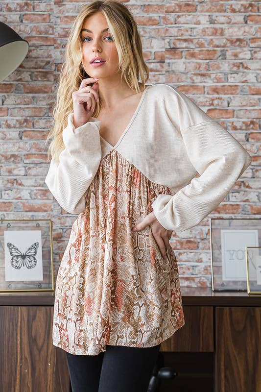 ET7348-10 BABYDOLL TOP: BRICK / 2-2-2 (S-M-L)