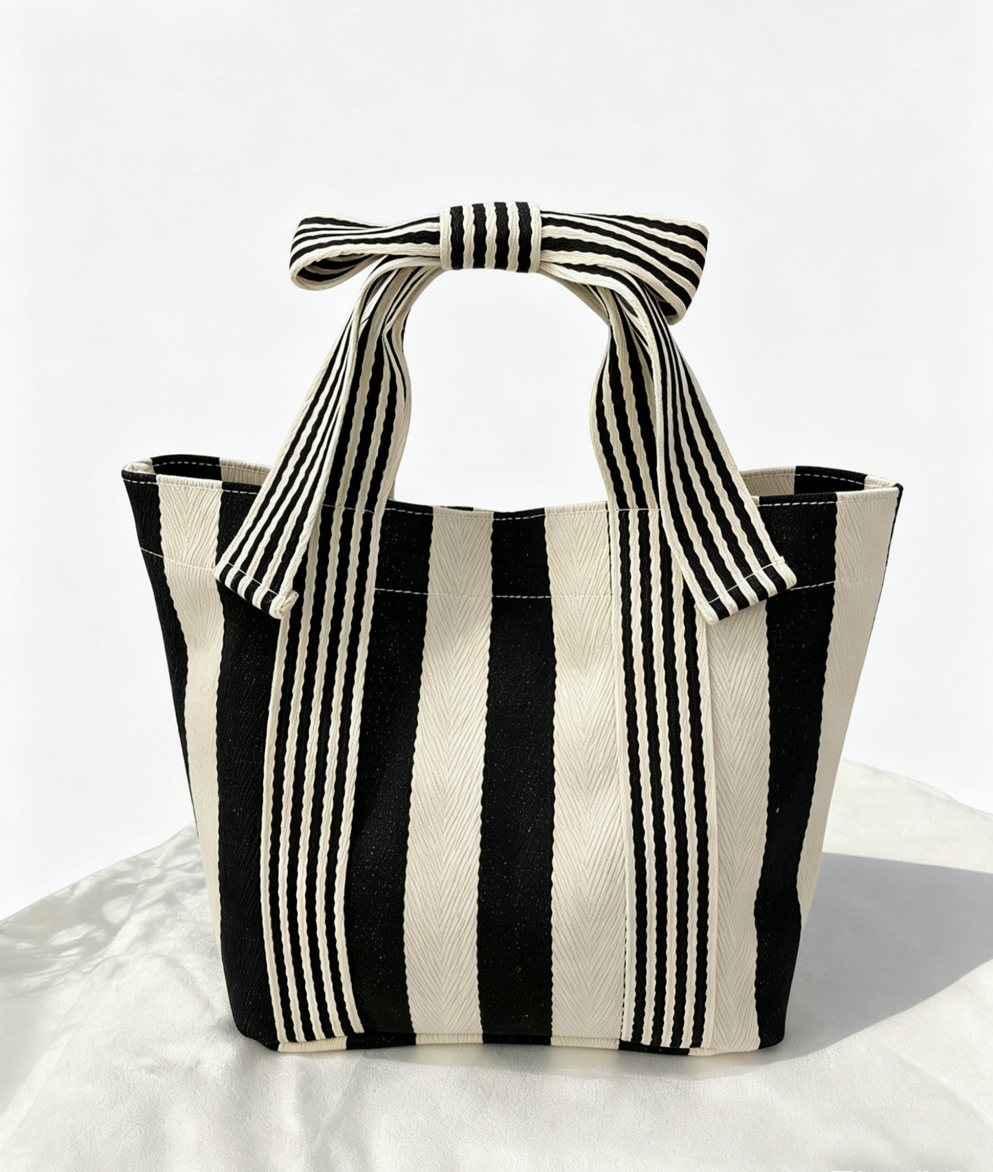 Striped Canvas Tote Bag Bow Handle Bag: Red / M