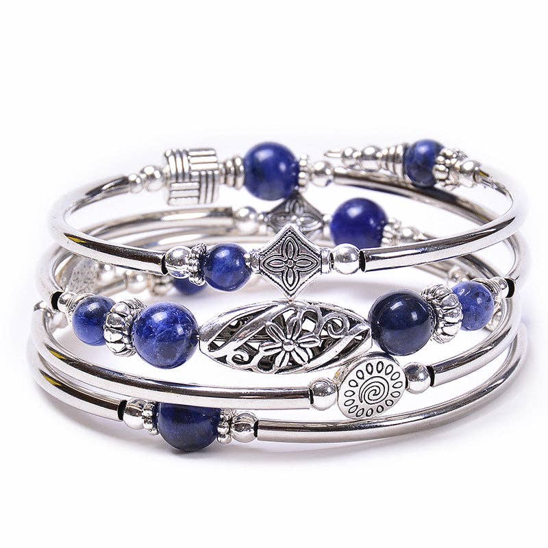 Natural Stone Wrap Beaded Bracelet Bangle: Volcanic stone