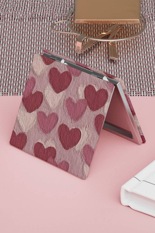 Heart Double-Sided Folding Portable Square Mini Mirror: Light Pink / ONE SIZE