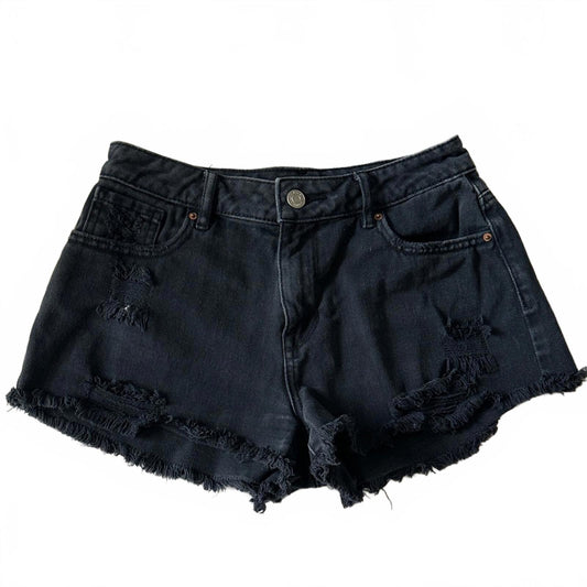 PACSUN Black Distressed Denim Shorts Size 25