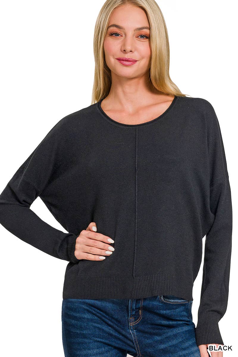 `Viscose Front Seam Round Neck Sweater Zenana: TURQUOISE-172357 / S