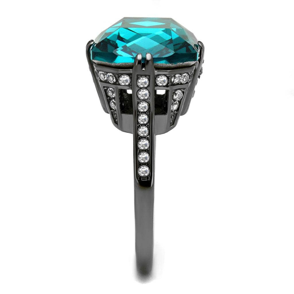 TK2998 - IP Light Black  (IP Gun) Stainless Steel Ring with Top Grade Crystal  in Blue Zircon: 6