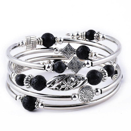 Natural Stone Wrap Beaded Bracelet Bangle Volcanic stone