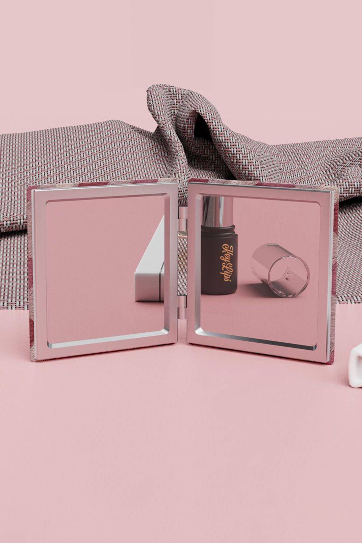 Heart Double-Sided Folding Portable Square Mini Mirror: Light Pink / ONE SIZE