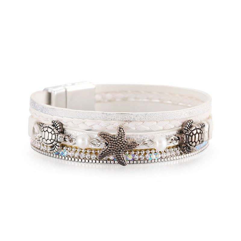 Starfish Turtle Pendant Bohemian Leather Bracelet: 1