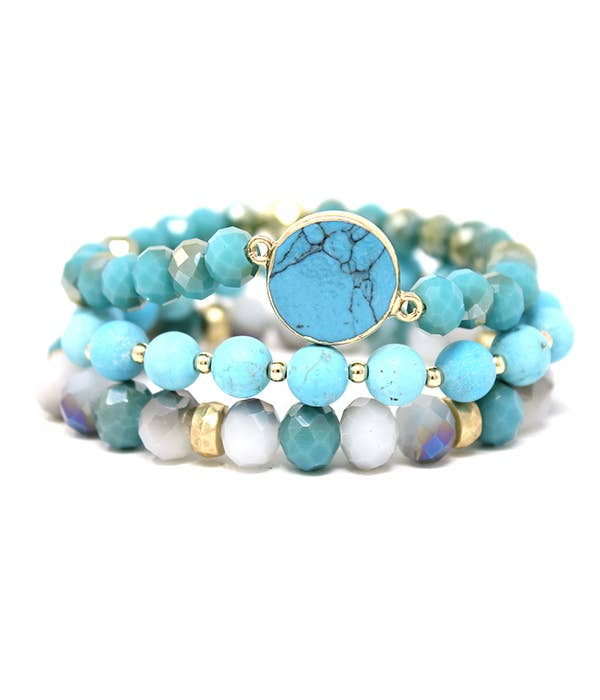 ( Y187 )  SEMI PRECIOUS  STONE TRIPLE BRACELET SET