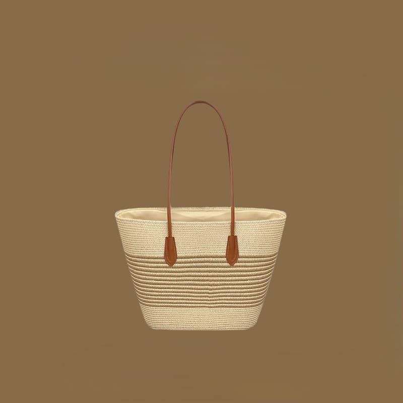 Beach Striped Straw Hat & Straw Tote Combo Set: A1 / M