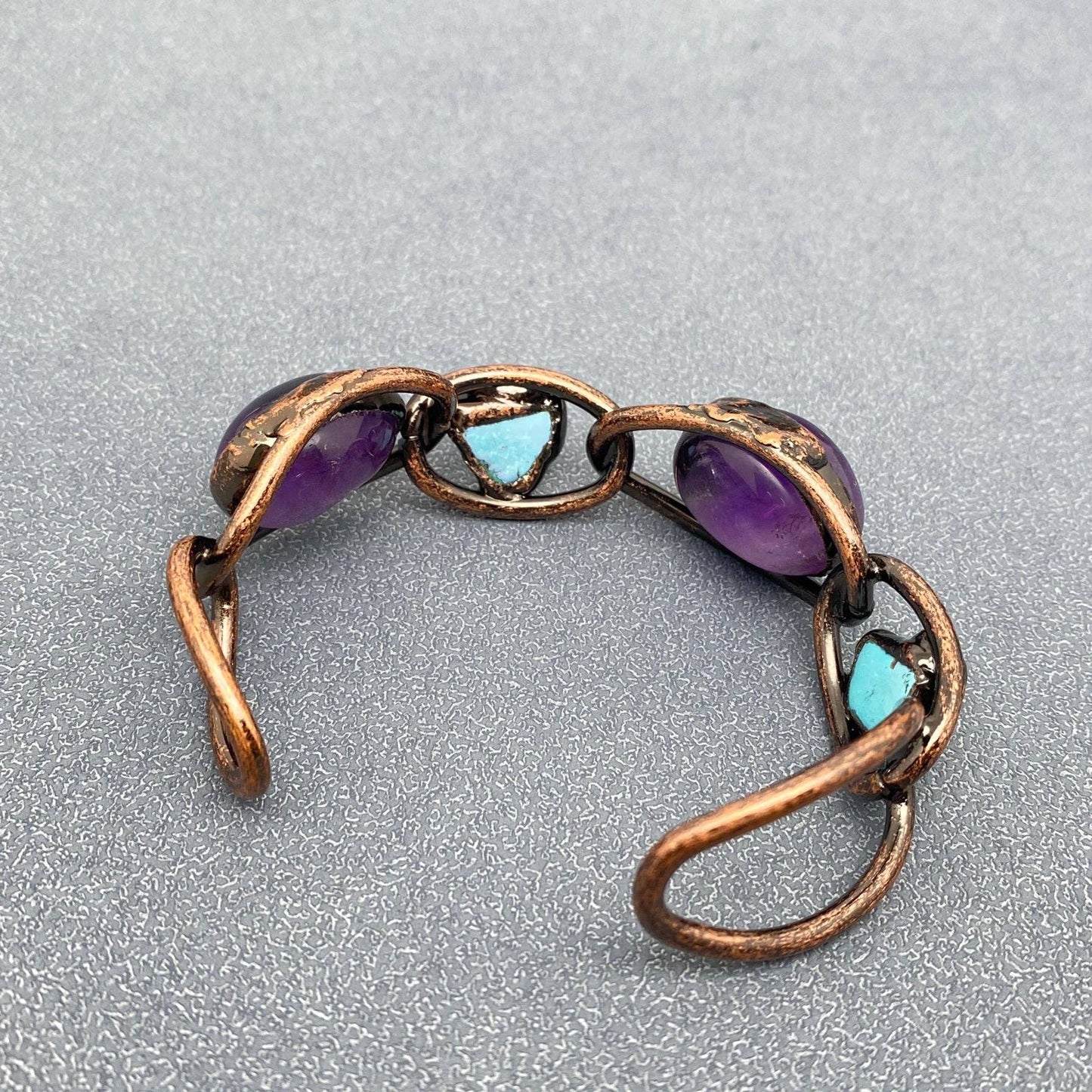 CS - Amorphous Amethyst & Turquoise Adjustable Cuff Bangle