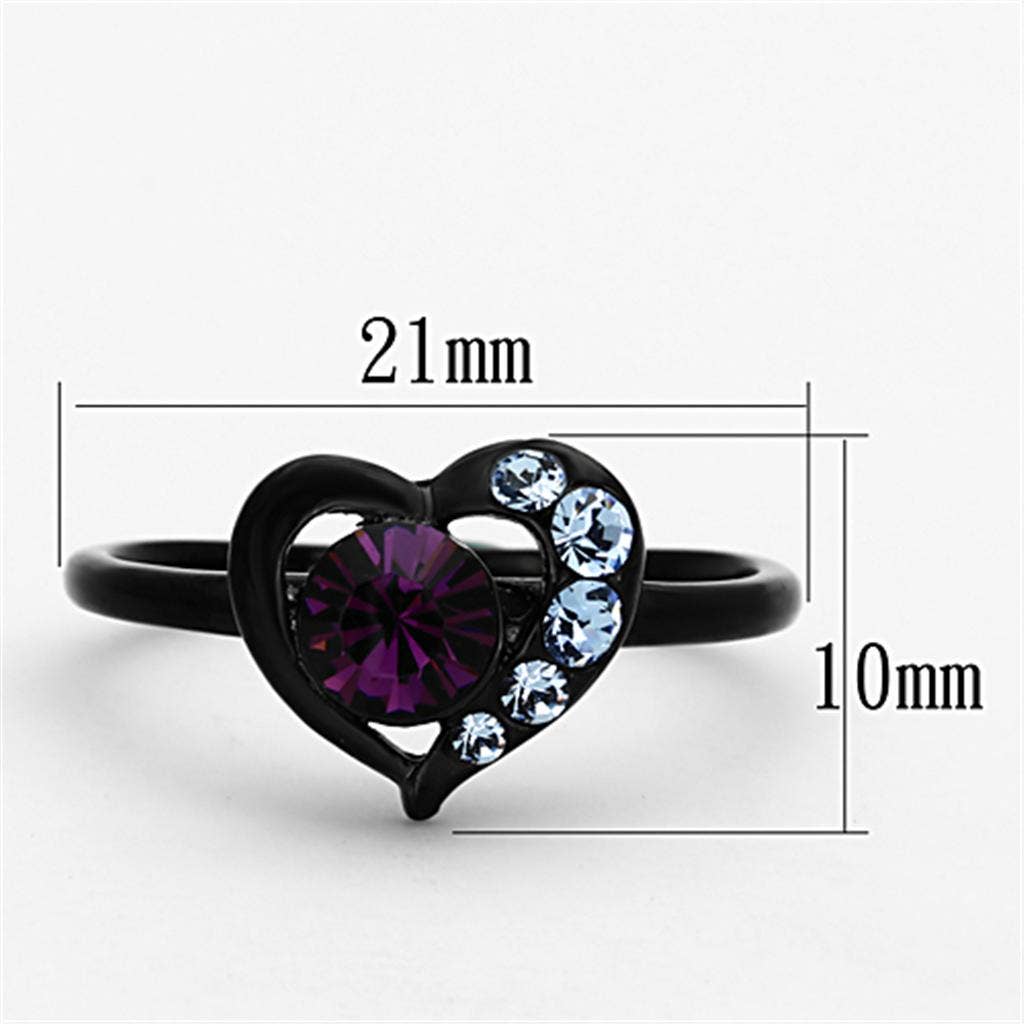 TK1300 - IP Black(Ion Plating) Stainless Steel Ring with Top Grade Crystal  in Amethyst: 6