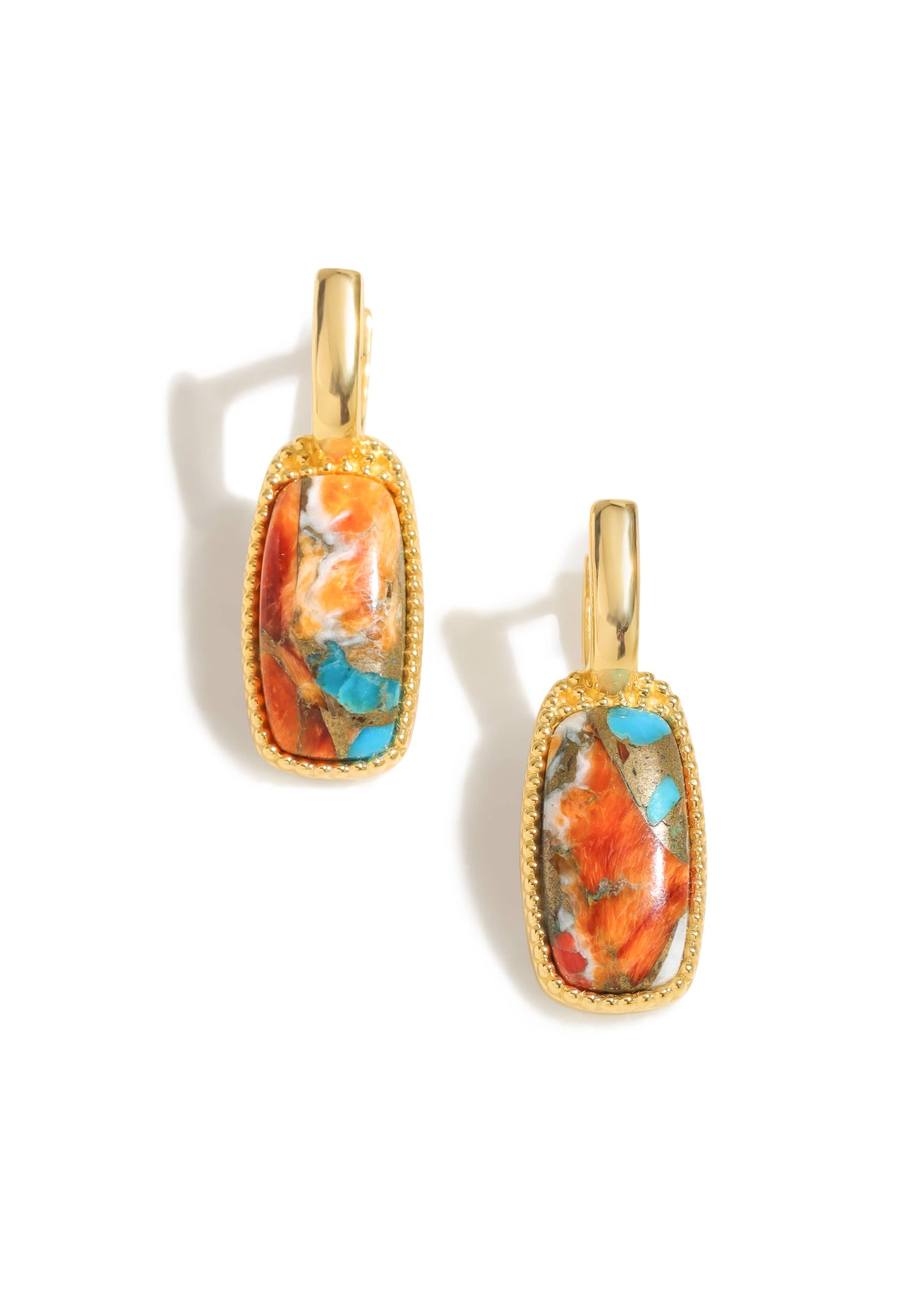 Gold Plated Spiny Oyster Turquoise Composite Drop Earrings