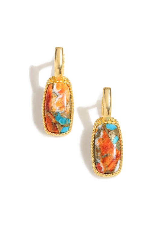 Gold Plated Spiny Oyster Turquoise Composite Drop Earrings