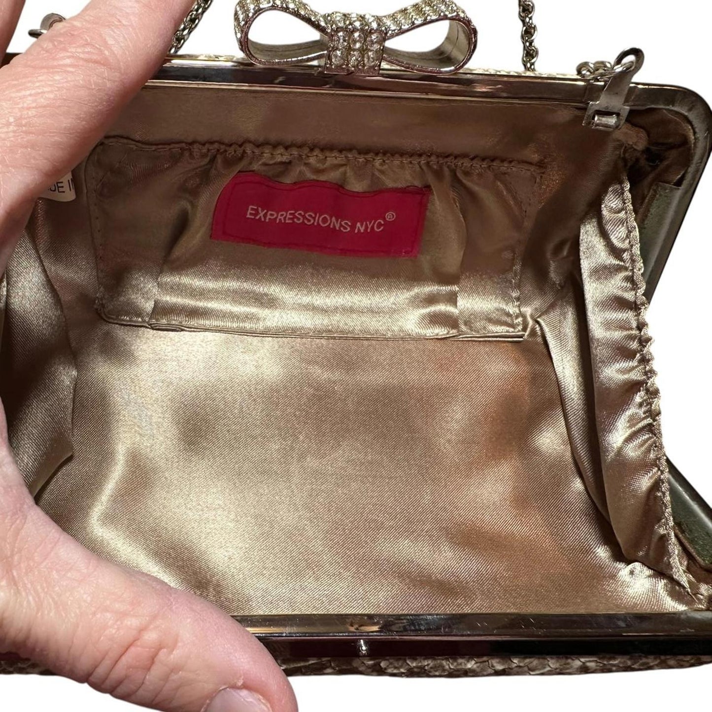 Expressions NYC Faux Snakeskin Evening Clutch with Chain