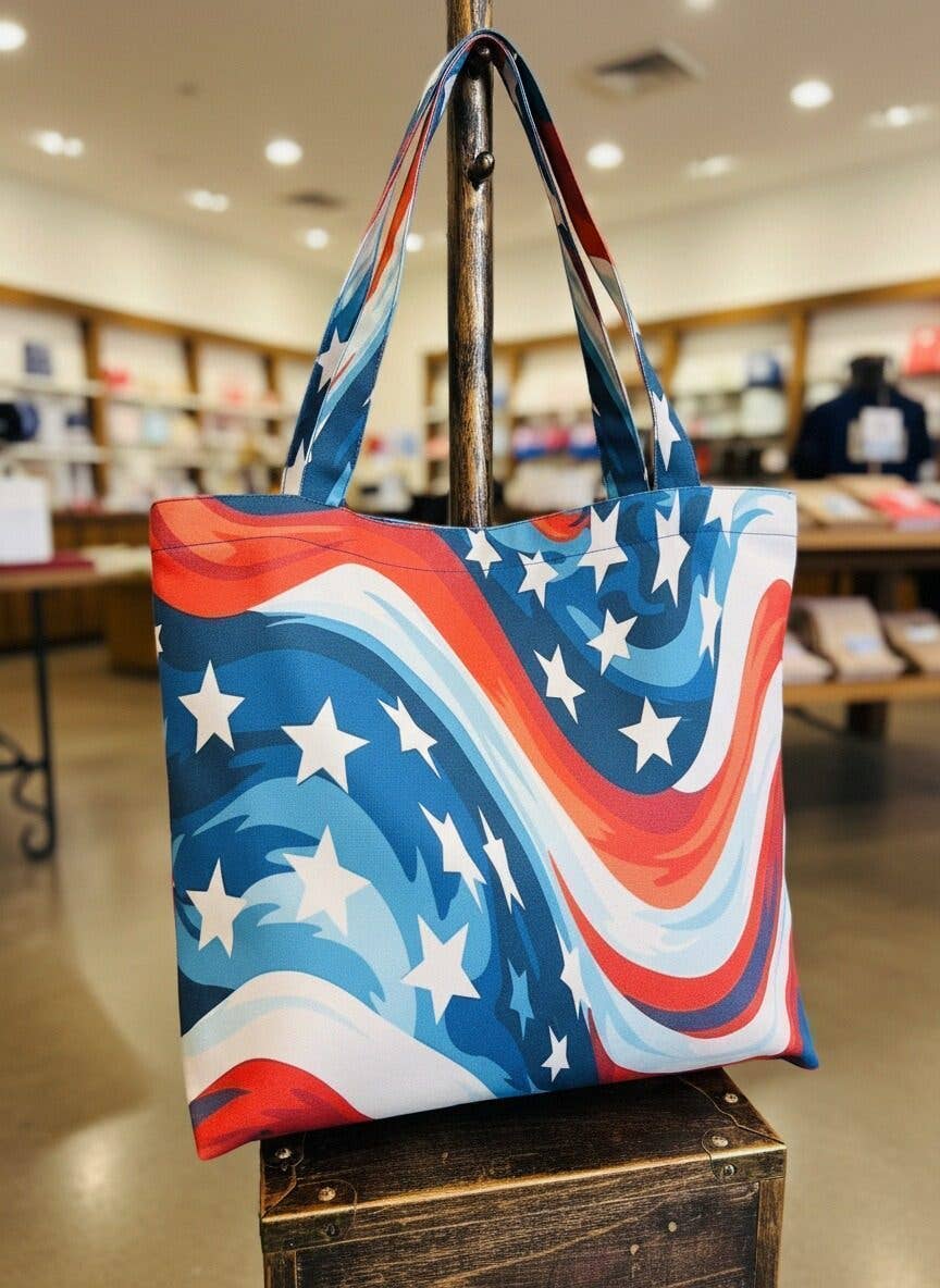 JCFB0282 Blue-Orange Red Stars and Stripes Tote Bag