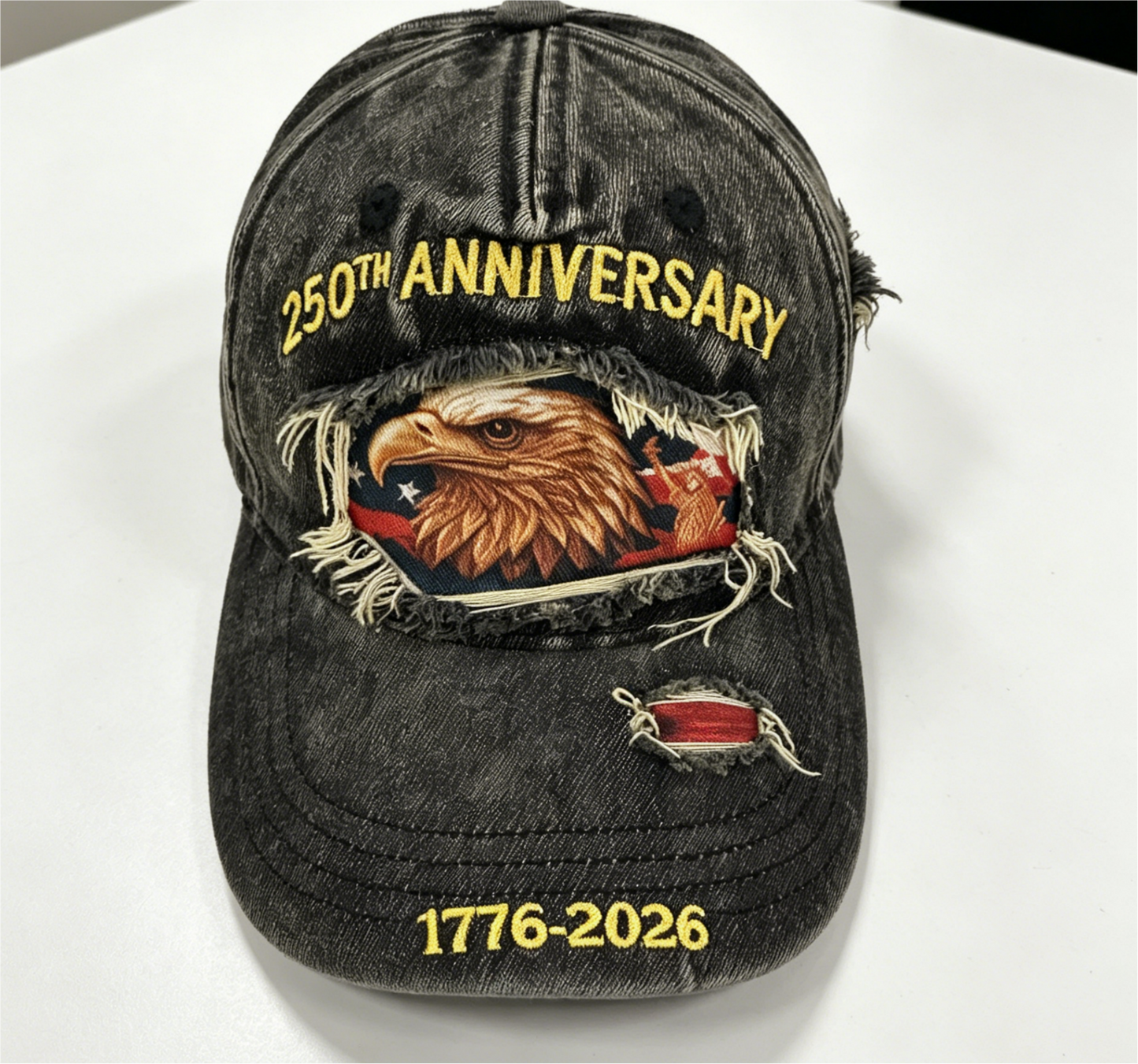 250th Anniversary USA Flag Embroidered Baseball Cap: Eagle / M