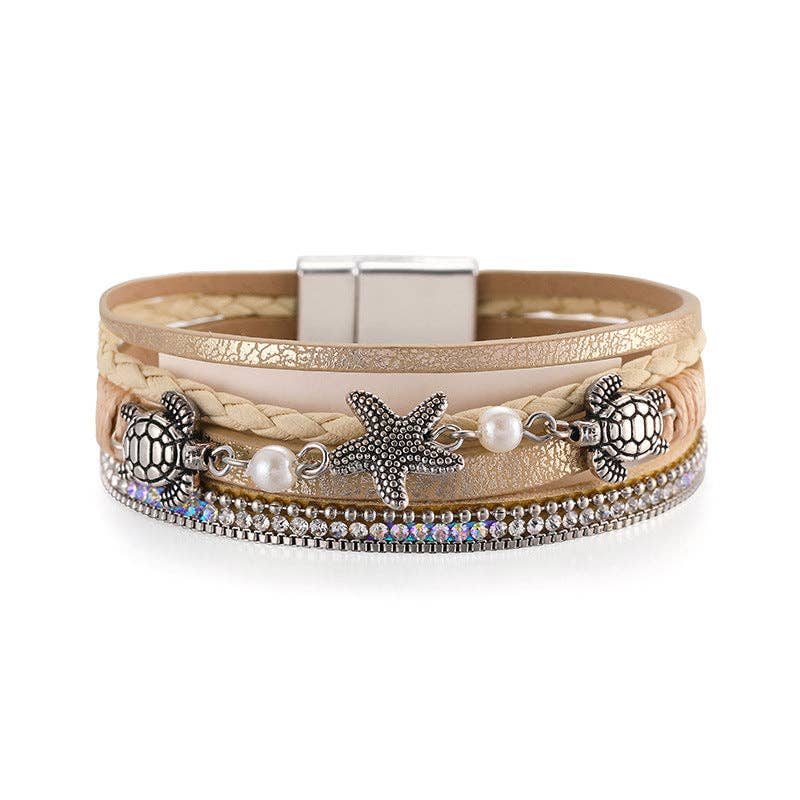 Starfish Turtle Pendant Bohemian Leather Bracelet: 1