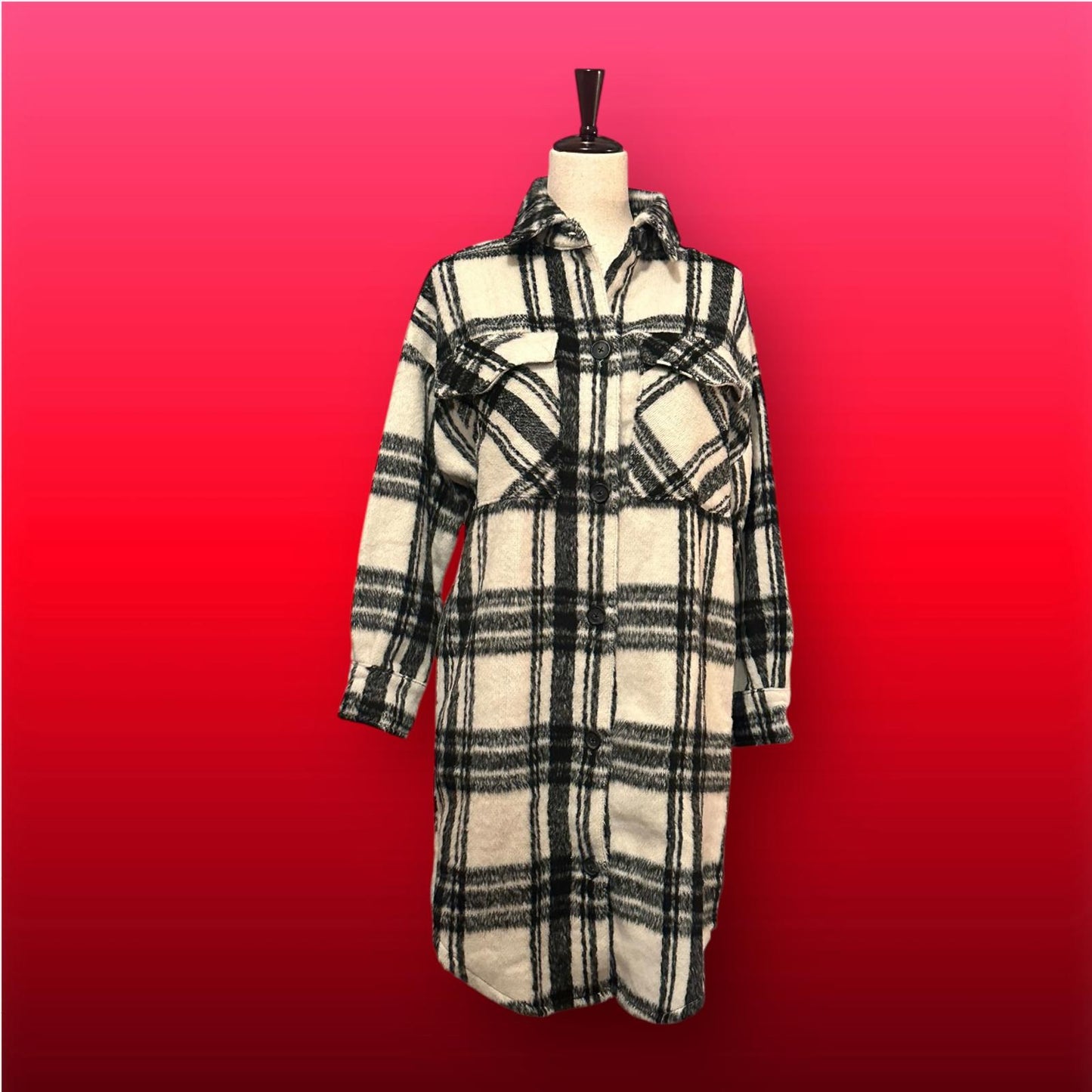 Steve Madden Women's Long Plaid Wool Blend Shacket Coat - XS