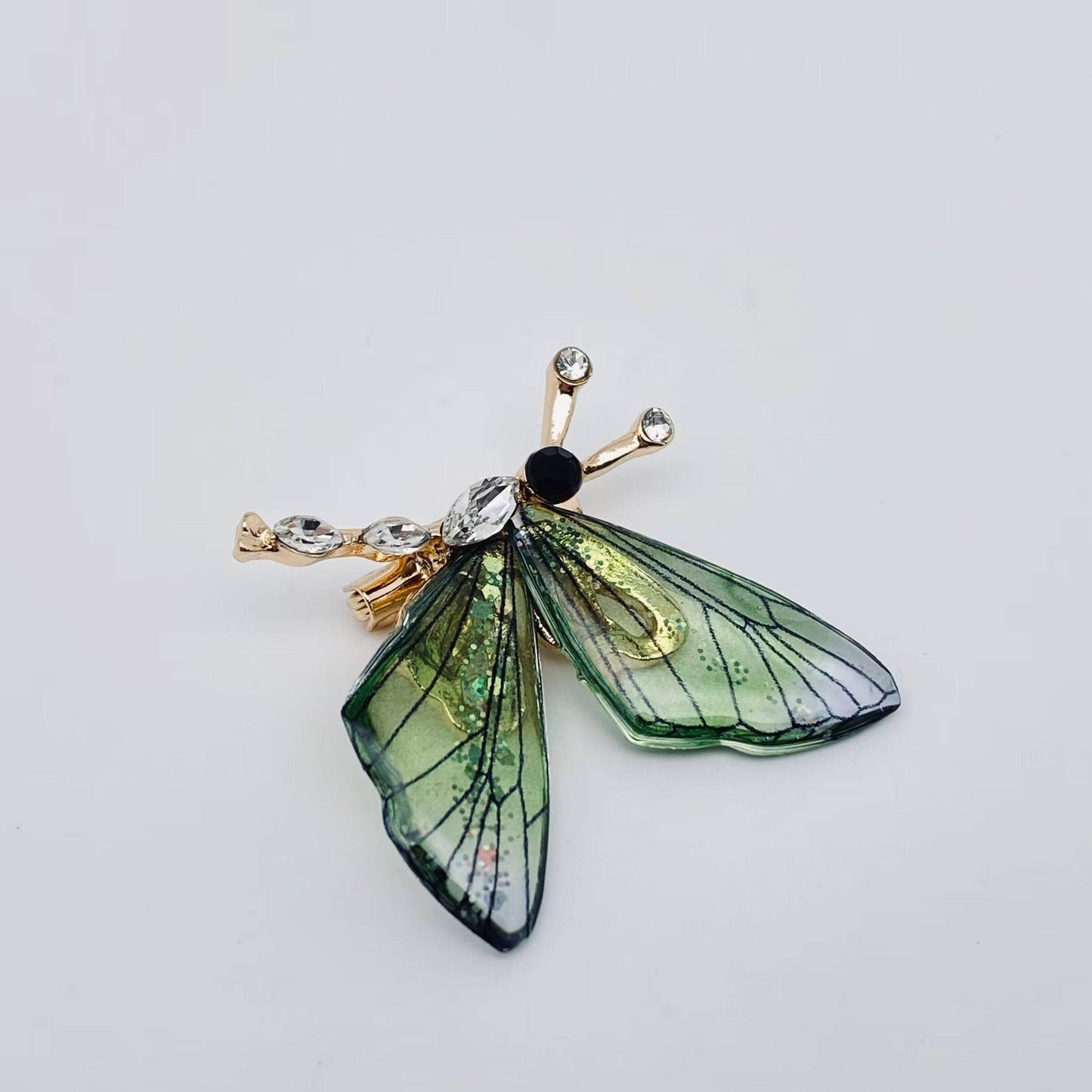 Resin Wings Rhinestone Butterfly Brooch