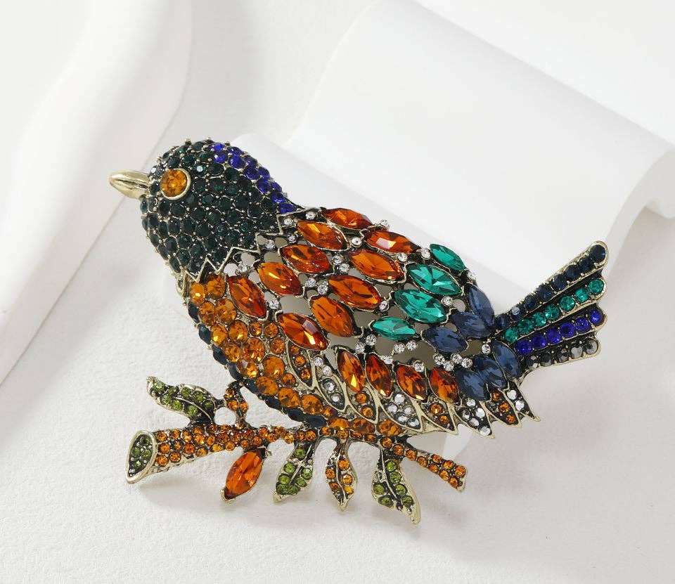 Retro Full Rhinestone Magpie Brooch Stylish Big Bird Jacket Pin: Large Champagne
