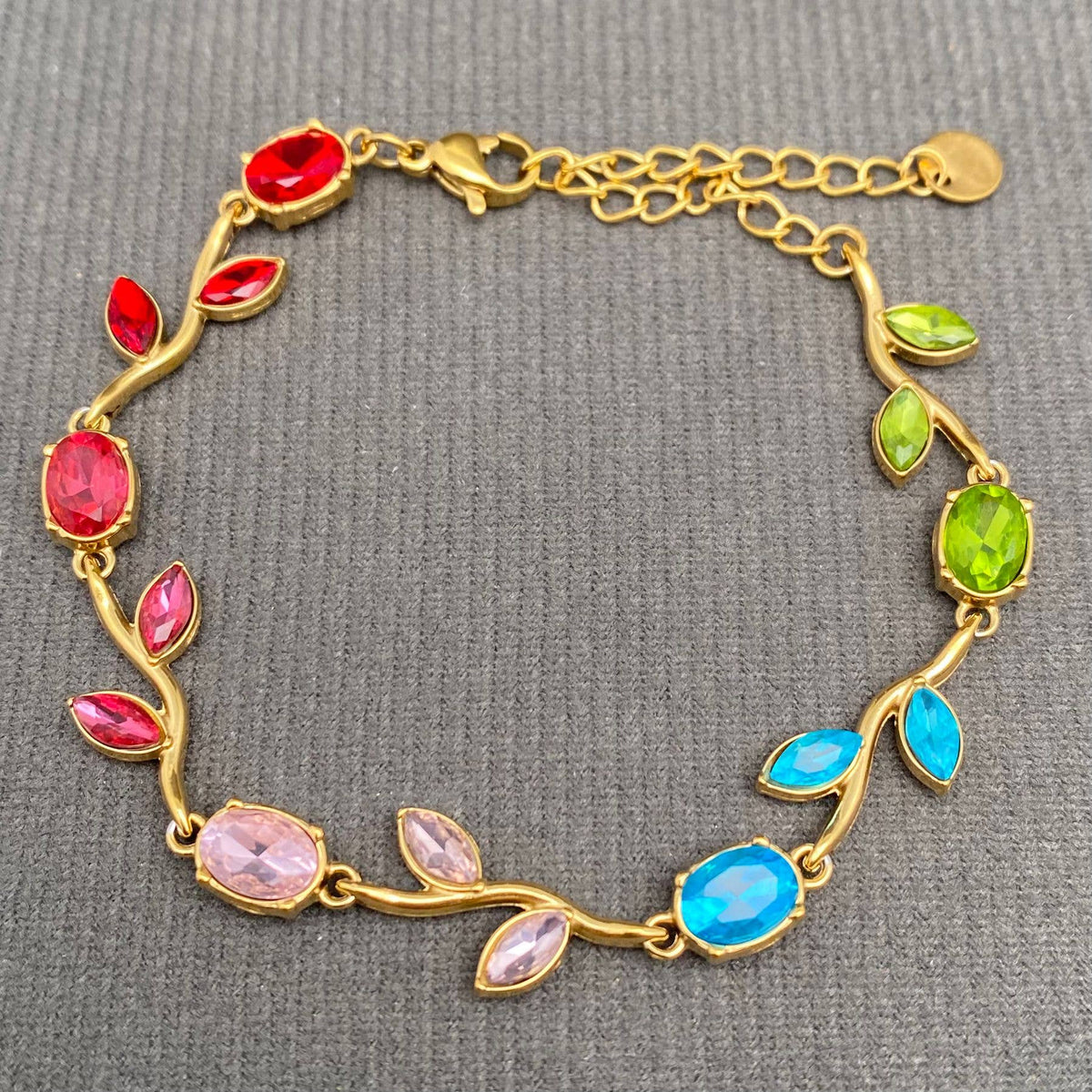 Colored Zircon Foliage 18K Gold Plated SS Bracelet - FGS: Colourful